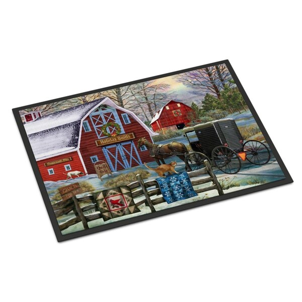 Jensendistributionservices 18 x 27 in. Christmas Holiday Quilt Shop Barn Indoor or Outdoor Mat MI1718883 - main